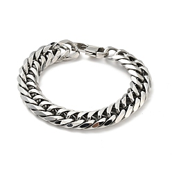 Stainless Steel Color 201 Stainless Steel Cuban Link Chains Bracelet for Men Women, Stainless Steel Color, 8-7/8 inch(22.5cm), 14mm Wide