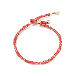 Red Couple Wave Pattern Nylon Round Cord Silder Bracelet with Brass Clasp for Women, Cadmium Free & Lead Free, Red, Inner Diameter: 2-1/2inch(6.25~6.3cm) 