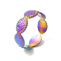 Rainbow Color Placage ionique (ip) 304 anneau de manchette ouvert en œil de cheval en acier inoxydable pour femme, couleur arc en ciel, taille us 7 1/4 (17.6 mm)