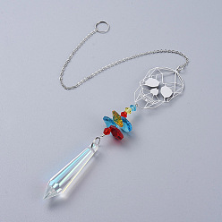 Claro AB Cristal araña candelabros prismas, colgante de cristal de bala puntiaguda, con diamante de imitación, eslabones de hierro de calavera y cadena de cable, facetados, claro ab, 385x2 mm