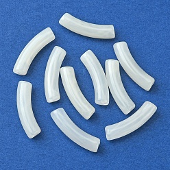 Blanc Perles acryliques bicolores, pierre d'imitation, tube incurvé, blanc, 31x9.5x7.5mm, Trou: 1.8mm