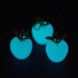 Cyan Pendentifs en pierre lumineuse synthétique, brillent dans le noir, avec accessoires en alliage plaqués or , pomme, cyan, 17.5~19x14x14mm, Trou: 2.5x8mm