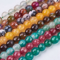Mixed Color Natural Agate Round Beads Strand, Dyed, Faceted, Mixed Color, 6mm, Hole: 1mm, about 62pcs/strand, 14.17 inch