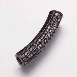 Gunmetal Brass Micro Pave Cubic Zirconia Tube Beads, Tube, Clear, Gunmetal, 26.5x5mm, Hole: 2.5x3mm