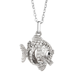 Fish Platinum Brass Cage Pendant Necklaces, Fish, 17.72~23.62 inch(45~60cm)