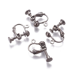 Gunmetal Rack Plated Brass Screw Clip-on Earring Findings, Spiral Ear Clip, Gunmetal, 13x17x4.5mm, Hole: 1.6mm