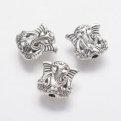 Antique Silver Tibetan Style Alloy Beads, Elephant, Antique Silver, 10x10x3mm, Hole: 1.5mm