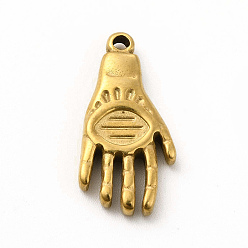 Golden 304 Stainless Steel Pendants, Hand Charms, Golden, 21.5x10.5x3mm, Hole: 1.4mm