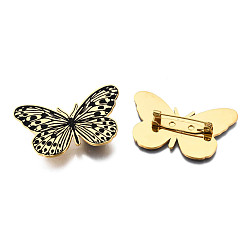 Oro 201 pin de solapa de mariposa de acero inoxidable, insignia de insecto para ropa de mochila, libre y sin plomo níquel, dorado, 27x44.5x7 mm, pin: 0.7 mm