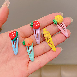 Fruit Plastic & Iron Snap Hair Clips, Macaron Color Hair Accessories for Girls, Fruit Pattern, 30mm, 6pcs/set