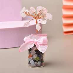 Cuarzo Rosa Chips de cuarzo rosa natural árbol de la vida decoraciones, botella de deseo de vidrio con alambre de cobre piedra de energía feng shui regalo para mujeres hombres meditación, 70~80 mm