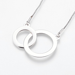 Stainless Steel Color 304 Stainless Steel Pendant  Necklaces, Ring with Ring, Stainless Steel Color, 24.4 inch(62cm), 1mm