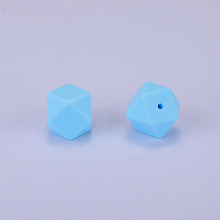 Sky Blue Hexagonal Silicone Beads, Chewing Beads For Teethers, DIY Nursing Necklaces Making, Sky Blue, 23x17.5x23mm, Hole: 2.5mm