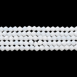 White Opaque Solid Color Imitation Jade Glass Beads Strands, Faceted, Bicone, White, 4x4mm, Hole: 0.8mm, about 87~98pcs/strand, 12.76~14.61 inch(32.4~37.1cm)