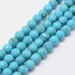 Synthetic Turquoise Synthetic Turquoise Bead Strands, Round, Dyed, 6mm, Hole: 1mm, about 66pcs/strand, 15.3 inch(39cm)