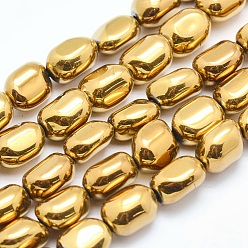 Golden Plated Electroplate Non-magnetic Synthetic Hematite Beads Strands, Nuggets, Golden Plated, 7x4~5mm, Hole: 1mm, about 57pcs/strand, 15.7 inch(40cm)