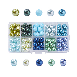 Couleur Mélangete Perles en verre nacré rondes mixte, couleur mixte, 10mm, trou: 1 mm, environ 110 / boîte