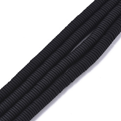 Черный Окрашенного распылением немагнитных синтетических нитей гематита бусы, Heishi бусы, Плоский круглый / диск, чёрные, 6x1 мм, отверстие : 0.8 мм, около 390~395 шт / нитка, 15.75 дюйм (40 см)