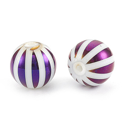 Purple Plated Electroplate Glass Beads, Stripe Round, Purple Plated, 10x9.5~10mm, Hole: 1.2mm, 200pcs/bag
