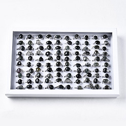 Мосс Агат Природные моховой агат кольца, со сплавочной фурнитурой, cmешанный размер, 16~19 мм, 100 шт / коробка