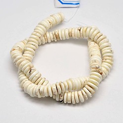 Creamy White Natural Magnesite Beads Strands, Heishi Beads, Flat Round/Disc, Creamy White, 9~12x2~4mm, Hole: 1mm, about 150pcs/strand, 16.5 inch