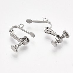 Stainless Steel Color 304 Stainless Steel Screw Clip Earring Converter, Spiral Ear Clip, for Non-Pierced Ears, with Loop, Stainless Steel Color, 15x14~18x5mm, Hole: 1.8mm