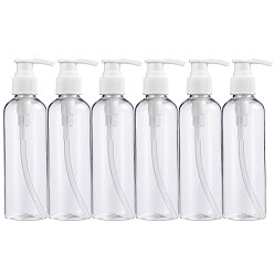 Clear PET Plastic Cosmetic Lotion Pump Bottle Packaging, Refillable Bottles, Clear, 17.9x4.6cm,  Capacity: about 200ml 