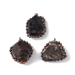 Smoky Quartz Natural Smoky Quartz Pendants, Nuggets Charms with Red Copper Plated Brass Chains, Lead Free & Cadmium Free, 31~42x23~35x12~23mm, Hole: 4mm