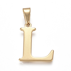 Letter L 304 Stainless Steel Pendants, Golden, Initial Letter.L, 26x20x1mm, Hole: 3x10mm