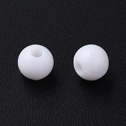 Blanc Perles acryliques opaques, ronde, blanc, 6x5mm, Trou: 1.8mm, environ4400 pcs / 500 g
