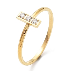 Oro Revestimiento iónico (ip) 304 anillo rectangular de acero inoxidable con circonita cúbica, dorado, tamaño de EE. UU. 7 3/4 (17.9 mm)
