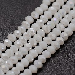 Blanco Abalorios de vidrio electrochapdo, imitación de jade, Rondana plana, facetados, blanco, 2~3x2 mm, agujero: 1 mm, sobre 200 unidades / cadena, 17.32 pulgada