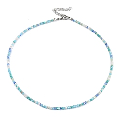 Turquoise Collier de perles de verre bling pour femme, turquoise, 16.93 pouce (43 cm)
