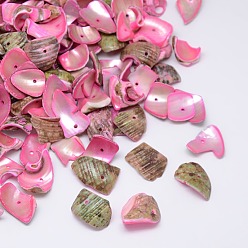 Pink Dyed Natural Spiral Shell Chips Beads, Shell Shards, Pink, 10~20x6~15mm, Hole: 1mm, about 700pcs/500g