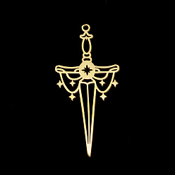 Золотой (1) подвески из нержавеющей стали, лазерная резка, меч, золотые, 304 мм, отверстие : 45x21x1 мм
