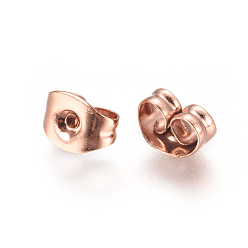 Розовое Золото 304 из нержавеющей стали гайки уха, спинки серег-бабочек для серег-почтальонов, розовое золото , 4.5x6x3 мм, отверстие : 0.7 мм