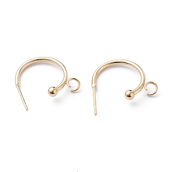 Real 24K Gold Plated 304 Stainless Steel Half Hoop Earrings, Real 24K Gold Plated, 19x16x3mm, Pin: 0.8mm