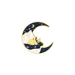 Lune Broches en alliage thème printemps, épinglette de camping en émail, pour les vêtements de sac à dos, or, motif de lune, 27mm
