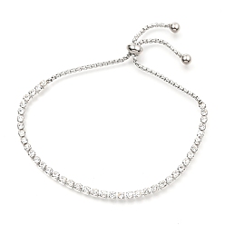 Cristal Réglable 304 bracelets coulissants chaînes strass strass en acier inoxydable, bracelets bolo, avec des chaînes de boîte, couleur inox, cristal, 1/8 pouce (0.3 cm), diamètre intérieur: 1-1/2 pouce (3.8 cm)