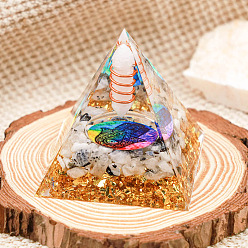 Misty Rose Resin Orgonite Pyramid Home Display Decorations, with Natural Gemstone Chips, Misty Rose, 60x60x60mm