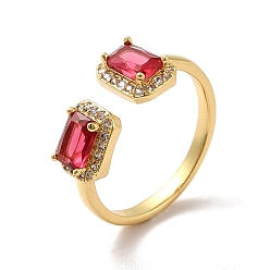 Roja Anillo de puño abierto con rectángulo de circonita cúbica, joyas de latón chapado en oro real 18k para mujer, rojo, tamaño de EE. UU. 5 3/4 (16.3 mm)