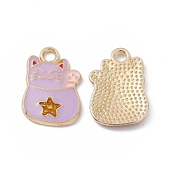 Thistle Alloy Enamel Pendants, Cat with Star Charm, Golden, Thistle, 18.5x12.5x1.5mm, Hole: 2mm