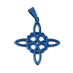Blue Vacuum Plating 304 Stainless Steel Pendants, Knot Charm, Blue, 32.5x29.5x1.7mm, Hole: 7.5x3.5mm