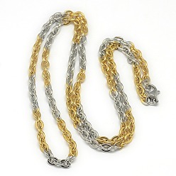 Mixed Color Trendy Two Tone Unisex 201 Stainless Steel Cable Chain Necklaces, with Lobster Claw Clasps, Stainless Steel Color & Golden, 21.45 inch(54.5cm)