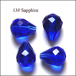 Bleu Imitations de perles de cristal autrichien, grade de aaa, facette, goutte , bleu, 8x10mm, Trou: 0.9~1mm