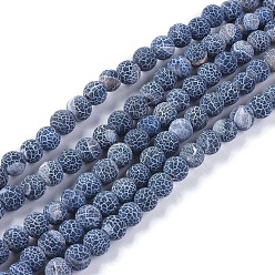 Prussian Blue Natural Weathered Agate Beads Strands, Dyed & Heated, Frosted, Round, Prussian Blue, 6mm, Hole: 1.2mm, about 62pcs/strand, 13.77 inch(35cm)