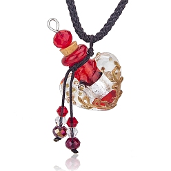 Red Baroque Style Heart Handmade Lampwork Perfume Essence Bottle Pendant Necklace, Adjustable Braided Cord Necklace, Sweater Necklace for Women, Red, 18-7/8~26-3/4 inch(48~68cm)