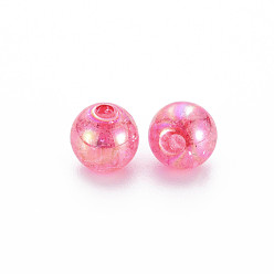 Cerise Transparent perles acryliques craquelés, de couleur plaquée ab , ronde, cerise, 8x7mm, Trou: 1.8mm, environ1745 pcs / 500 g