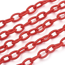 Red Handmade Nylon Cable Chains Loop, Oval, Red, 8~9x11~13x2mm, about 85cm/strand, 33.5 inch