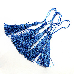 Bleu Moyen  Décorations polyester pompon, décorations pendantes, bleu moyen, 130x6 mm, gland: 70~90 mm